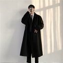 コート メンズ 厚手ウールブレンド オーバーサイズ 膝丈 無地 ダブルブレスト 秋冬 カジュアル 韓国スタイル ブラック