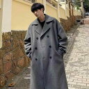 コート メンズ 男性用 ウール ミドル丈 ロング ブラック 秋冬 厚手 アウター 韓国 防寒 グレー