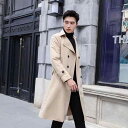 コート メンズ 男性用 ロング丈 ひざ下丈 秋冬 韓国 スリム テーラードコート 無地 ポリエステル ブラック カーキ(x2)