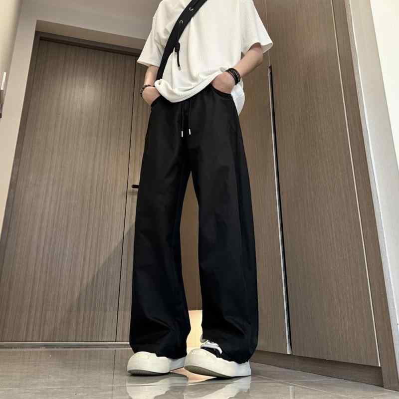 カジュアルパンツ 男性用 春夏 大码 ゆったり ストレート ワイドレッグパンツ ロングパンツ ミリタリーパンツ 涼感 無地 ブラック ホワイト カーキ