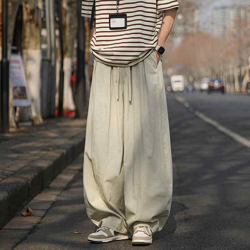 パンツ メンズ 男性用 綿麻 リネンパンツ 薄手 ズボン ルーズ 垂れ感 ワイドレッグ サルエルパンツ カ..