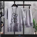 メンズ 半袖 Tシャツ ショートパンツ セットアップ スポーティー カジュアル 薄手 ポリエステル 混紡 5分丈パンツ 部屋着 普段使い グレー ホワイト ブラック