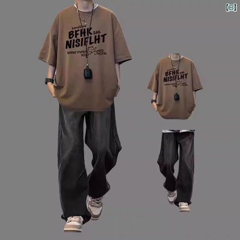 LINEAR shopのTシャツ メンズ 上下セット 半袖 クマ柄 プリント デニムパンツ カジュアル スポーティ コットン 2点セット 部屋着 ルームウェア 春夏｜アングル3