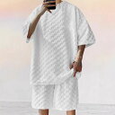 セットアップ メンズ 男性用 春夏 Tシャツ ショートパンツ 部屋着 普段使い ルームウェア スポーティー ポリエステル ホワイト グレー ブラック ベージュ