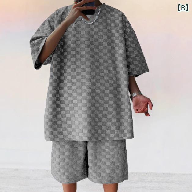 セットアップ メンズ 男性用 春夏 Tシャツ ショートパンツ 部屋着 普段使い ルームウェア スポーティー ポリエステル ホワイト グレー ブラック ベージュ