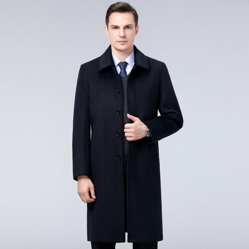 コート メンズ 男性用 ウール混紡 ミドル丈 ビジネス 普段使い 厚手 暖かい 冬物 紳士服 無地 グレー 紺色