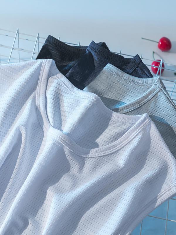 タンクトップ メンズ 男性用 無袖Tシャツ ポリエステル 接触冷感 吸湿速乾 薄手 スポーツインナー カジュアル 部屋着 白 黒 グレー 大きいサイズ