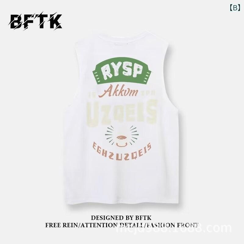 タンクトップ メンズ スポーツ バスケットボール Tシャツ コットン ノースリーブ スウェット ヘビーウェイト アメリカン レトロ カジュアル トップス 春夏 ブラック ホワイト 3