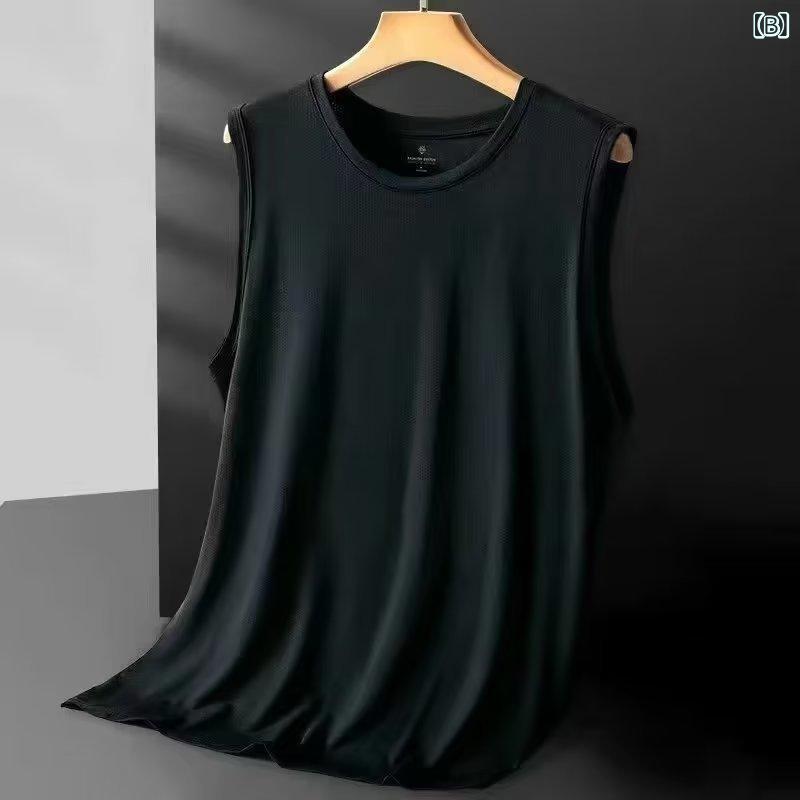 タンクトップ メンズ 男性用 薄手 接触冷感 ノースリーブ Tシャツ 夏用 大きいサイズ メッシュ 通気性 スポーツ トレーニング 速乾 白 黒 紺色 グレー ブルー グリーン 運動着 普段使い