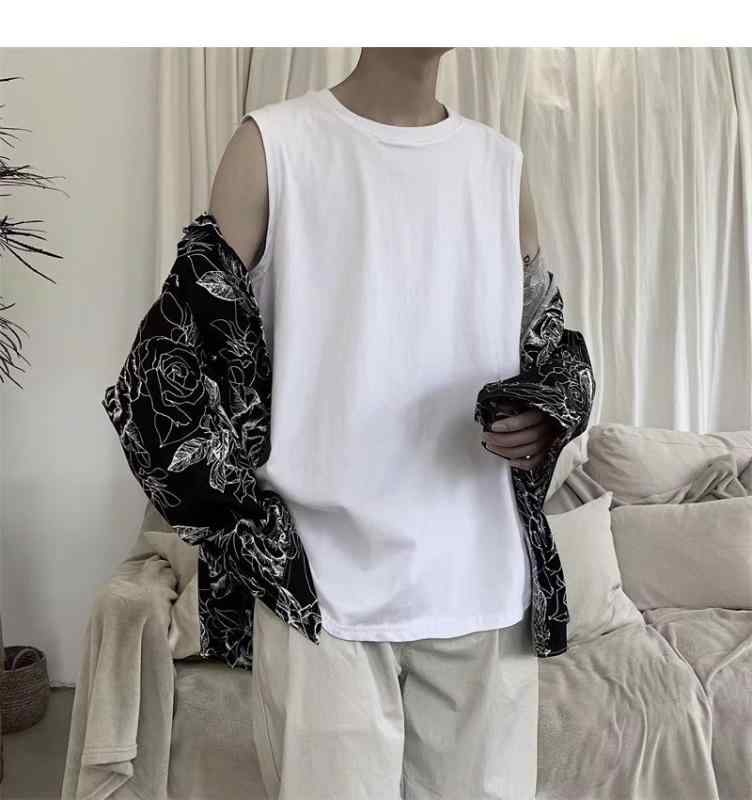 Tシャツ 男性用 袖なし 汗取りインナー BF風 ゆったり スポーツ 無地 コットン 綿 ビッグサイズ トレーニングウェア ホワイト ブラック