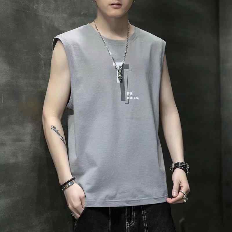タンクトップ メンズ ポリエステル 薄手 ノースリーブ Tシャツ カジュアル スポーティー 普段使い 部屋着 夏 ホワイト グレー系
