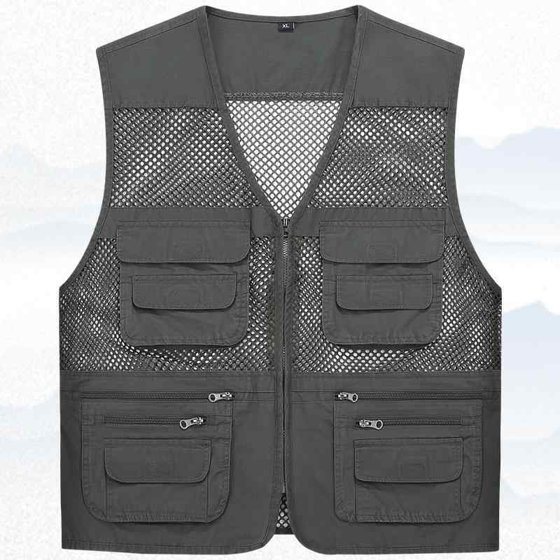 ベスト 男性用 薄手 メッシュ 多ポケット フィッシング 速乾 通気性 アウトドア ワーク カーキ グレー グリーン(4)