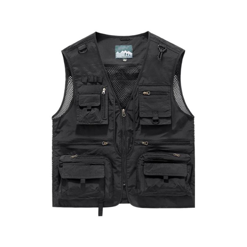 ベスト 男性用 アウトドア メッシュ 速乾 多機能 釣り 撮影用 チョッキ ワーク 作業着 春秋 黒 カーキ ..