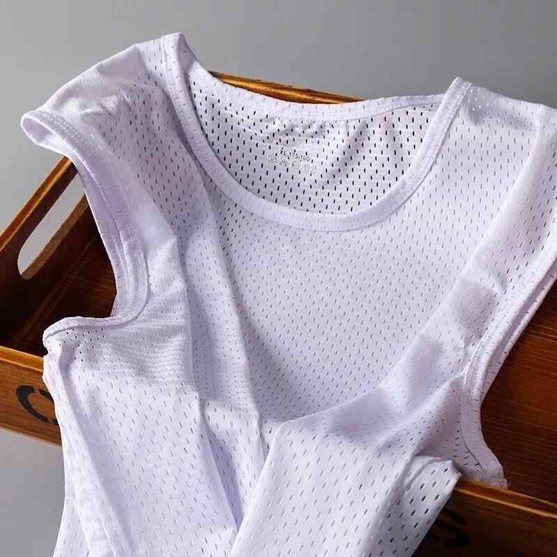 タンクトップ メンズ 男性用 夏用 スポーツ トレーニング ノースリーブ Tシャツ ゆったり 幅広肩 メッシュ ポリエステル 吸湿速乾 運動着 部屋着 カジュアル スポーティー 白 黒 グレー