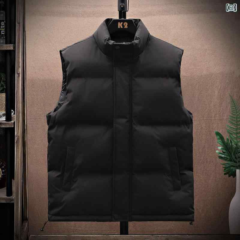 LINEAR shopのダウン 中綿ベスト 男性用 秋冬 加厚 防寒 チョッキ コットン ジャケット アウター スタイリッシュ カジュアル 白 黒｜アングル3