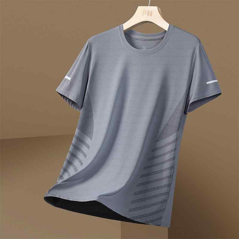Other - Tシャツ メンズ 男性用 ノースリーブ 接触冷感 薄手 スポーツ カジュアル 部屋着 ランニング トレーニングウェア ポリエステル ストライプ 白 ホワイト グレー グレー 黒 ブラック ブルー 青