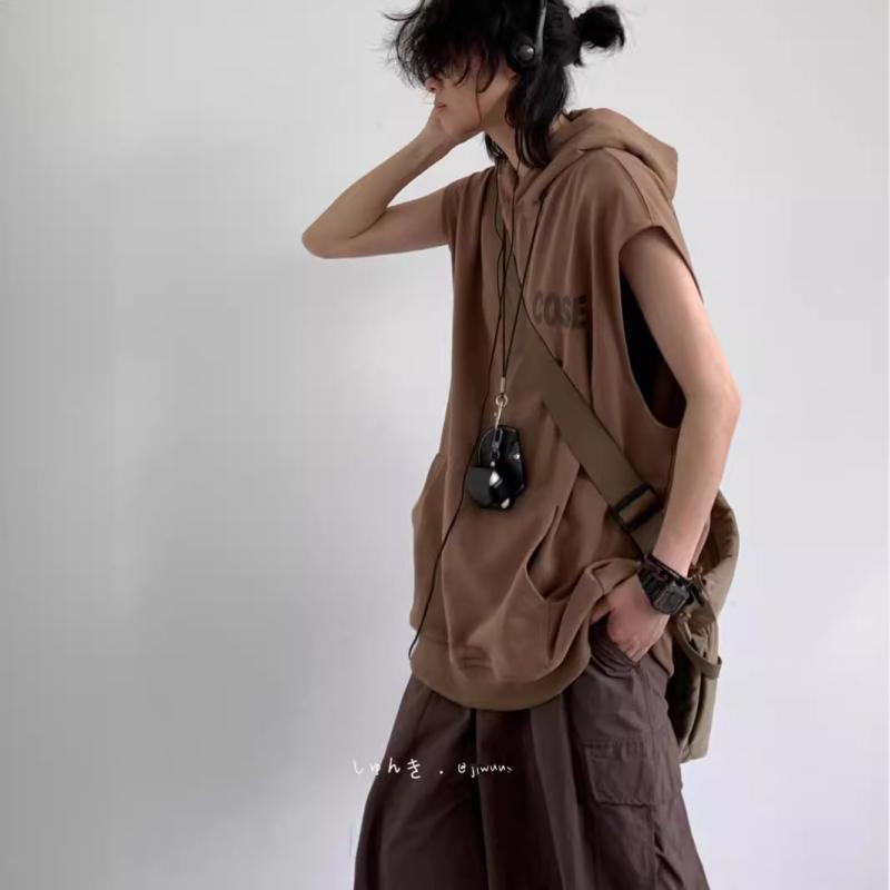 タンクトップ メンズ 男性用 春夏 日本 リラックスフィット フード付き アルファベット柄 プリント ル..