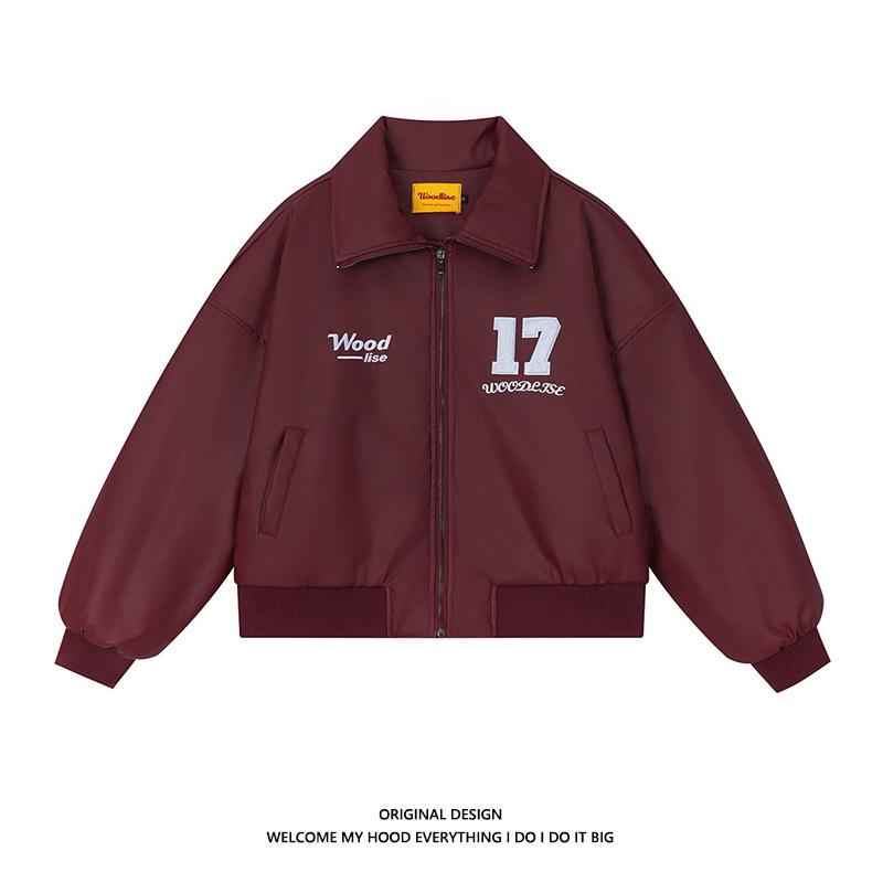 ジャケット メンズ 秋冬 PUレザー 中綿 スタジャン 男性用 ブルゾン ゆったり 襟付き 黒/レンガ色 アメ..