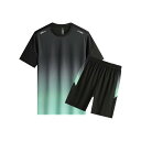 Tシャツ メンズ スポーツウェア セットアップ 半袖 ハーフパンツ 接触冷感 薄手 部屋着 トレーニングウェア グレー系 グリーン系 ポリエステル