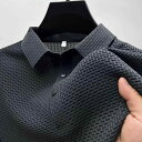 ポロシャツ メンズ 半袖 Tシャツ 竹節 提花 メッシュ 接触冷感 無地 薄手 聚酯纖維 トップス カジュアル ブラック ホワイト グレー カーキ ブルー