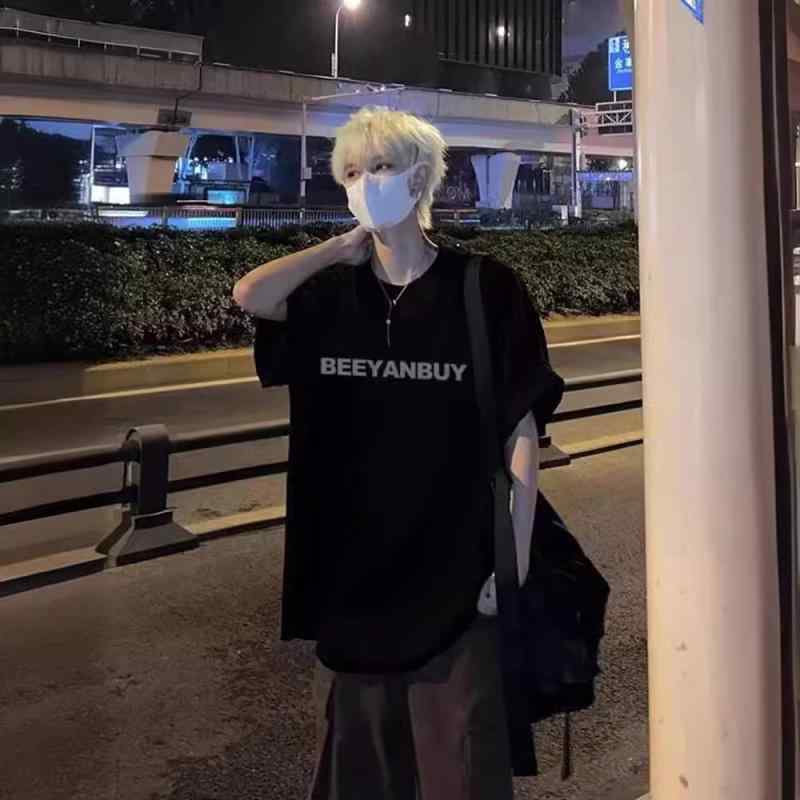 Tシャツ メンズ 麻混 ストリート アルファベット柄 プリント 半袖 薄手 ラウンドネ...