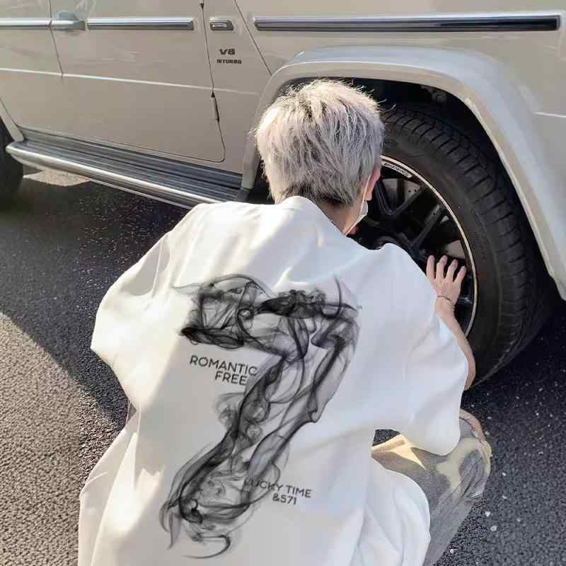 Tシャツ メンズ 半袖 トップス 綿 コットン ゆったり 大きめサイズ プリント カジュアル ストリート ブラック ホワイト グレー 春夏