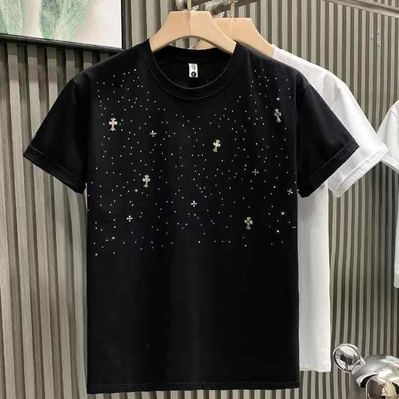 Tシャツ メンズ 半袖 コットン 迷彩柄 ビッグシルエット クルーネック トップス ラインストーン飾り 黒..