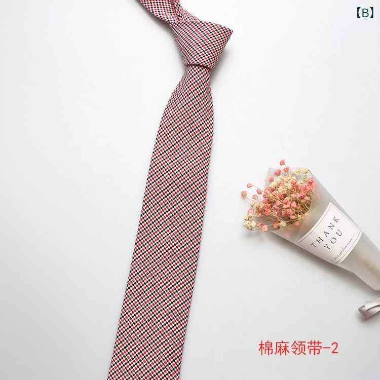 ネクタイ 男女兼用 格子柄 小花柄 コットンリネン フォーマル カジュアル 普段使い