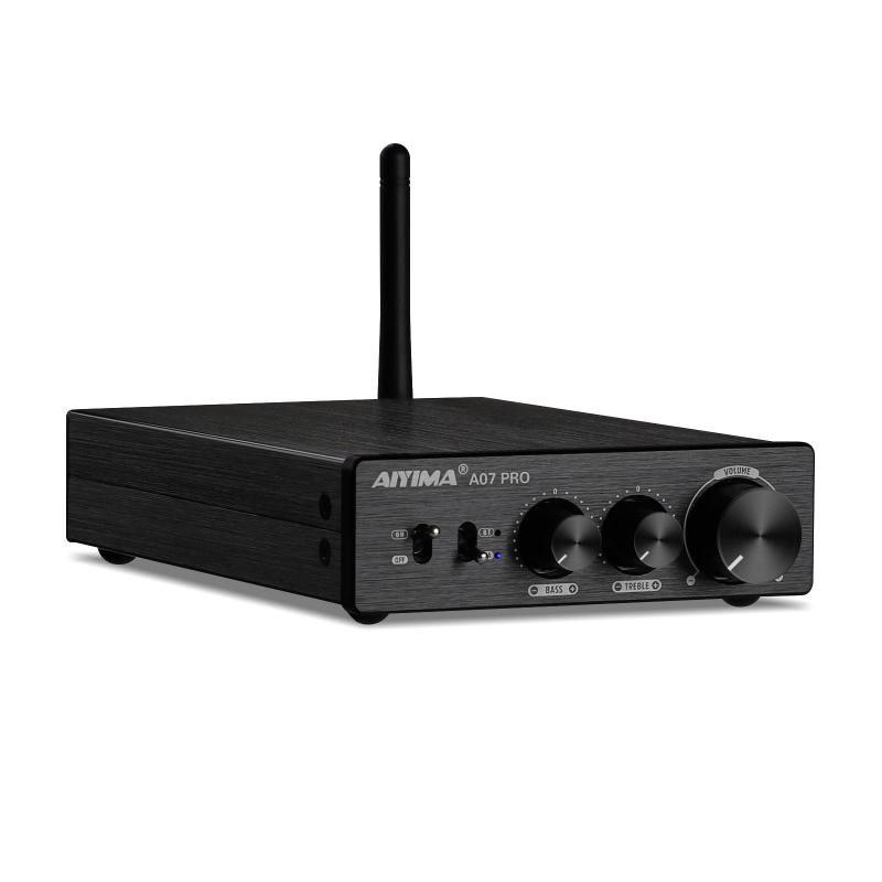 AIYIMA A07 PRO デスクトップアンプ TPA3255+QCC304X+N5532*5 Bluetooth 5.2 apt-x hd 300W*2 パワーアンプ Hifi AUDIO デスクトップアンプ1.A07 PROはAIYIMA A07のバージョンアップ版で、チップセットにBluetoothチップ「QCC304X」を追加し、購入者の要望に応じてBluetooth接続を可能にしたものです。2.A07 PROの歪みとS/N比を改善・最適化し,出力は300w*2です。 高効率の2.0/2.1、CH300W×2のデスクトップ用パワーアンプは、大型パッシブブックシェルフ型スピーカーを駆動でき、最適な音質とコンピュータ、DVD、CDプレーヤー、PC、ノートパソコン、テレビなどほとんどのオーディオ機器を確保し、ほとんどすべての家庭での使用に適しています。パソコン、DVD・CDプレーヤー、PC、ノートパソコン、テレビなど、ほとんどのオーディオ機器に対応。3.クラシックでシンプルなデザイン、低音・高音・音量調整機能付き,デスクトップとの互換性100％。 接続や設置が簡単で、ホームオーディオに適した製品です。4.入力モードはRCAとBluetoothです。 出力モードは2.0 スピーカー +auxで、高品質コンデンサーとフェーズモードインダクターを使用しており、音質面でも驚かされることでしょう。5.購入すると、A07PROアンプx1、ユーザーマニュアルx1、36V/4A電源アダプタx1、（ピークは165W*2）（注：48V/10AなどのMAX300Wx2の出力を得るために、より強力な電源が必要）、18ヶ月心配なしの、およびフレンドリーな顧客サービスを受け取ることができます。AIYIMA AUDIOは、問題が発生した場合、技術サービスおよびをサポートします。