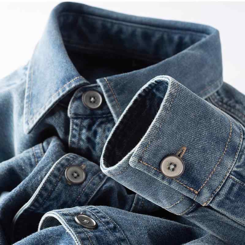 シャツ メンズ デニムシャツ 長袖 コットン ウォッシュ加工 ゆったり 普段使い アメリカンカジュアル ブルー ブラック