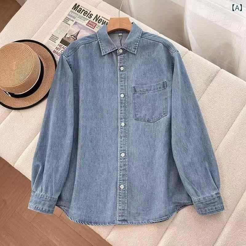 シャツ メンズ レディース デニム ルーズフィット 長袖 トップス 春 スプリング ブルー 青 ネイビー 紺 ブラック 黒 リネン 麻 日式 复古