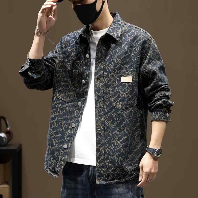 シャツ メンズ デニム レトロ ストライプ柄 長袖 トップス 春秋 合体型 ブルー 大码(4)