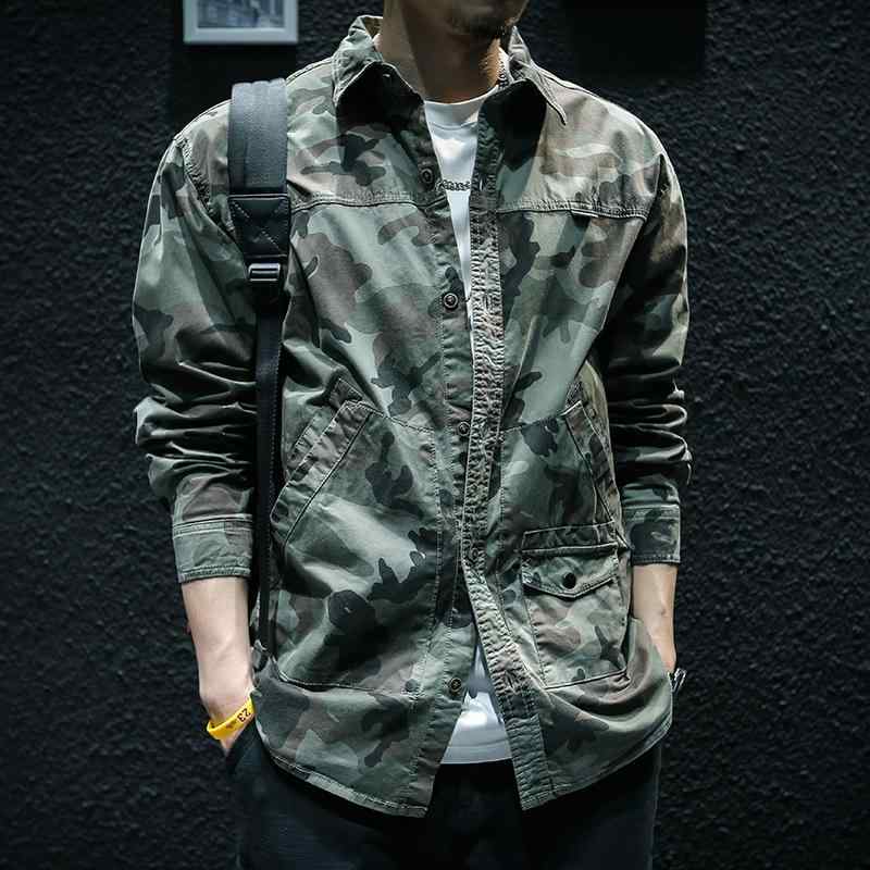 シャツ メンズ 男性用 迷彩柄 長袖 デニム カジュアル トップス 秋物 配色 M L XL 2XL 3XL