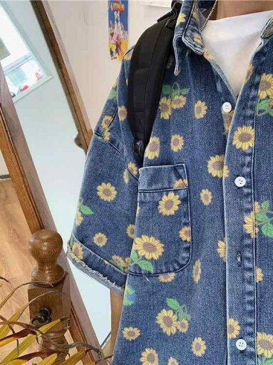 シャツ メンズ デニム ダメージ ウォッシュド 半袖 トップス ルーズフィット 港風 春秋 カジュアル シャツ メンズ デニム ダメージ ウォッシュド 半袖 トップス ルーズフィット 港風 春秋 カジュアル