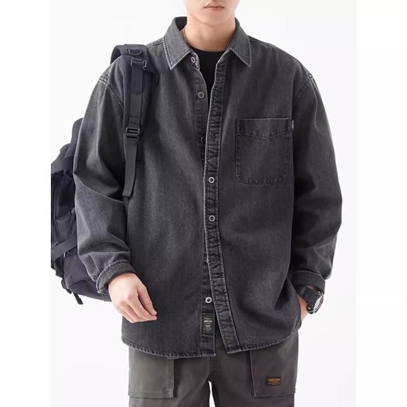 シャツ メンズ デニム 長袖 春秋 美式 ウォッシュ加工 レトロ カジュアル 開襟 若者 普段使い ブルージーンズ ワーク