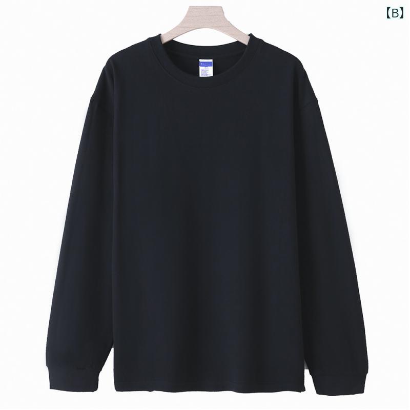 Camiseta otoño invierno algodón peso pesado hombre manga larga corte holgado caída hombros tops ropa interior liso rib puños informal calle (x2) — vista 3