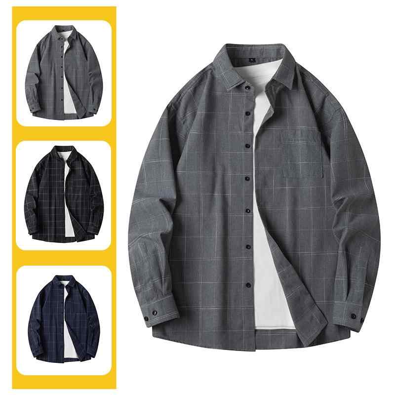 シャツ メンズ 男性用 トップス 長袖 格子柄 ポリエステル ブロード 春秋 カジュアル スタイリッシュ(4)