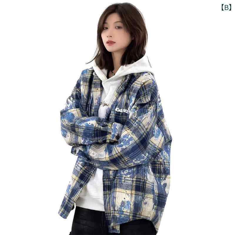 シャツ メンズ 長袖 藍色 紫色 格子柄 コットン混紡 レトロ トップス ゆったり 羽織り