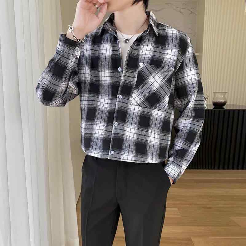 シャツ メンズ 格子柄 コットン カジュアル 長袖 トップス スプリングコート風