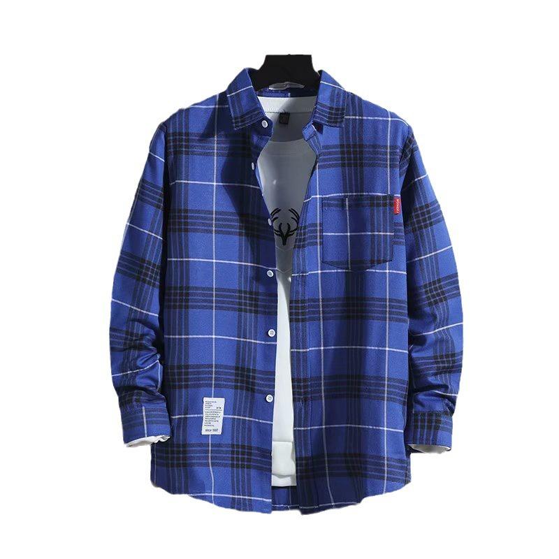 シャツ メンズ 長袖 ストライプ チェック柄 コットンブレンド 薄手 カジュアル トップス 配色 M L XL XXL 3XL 春秋 四季 普段使い