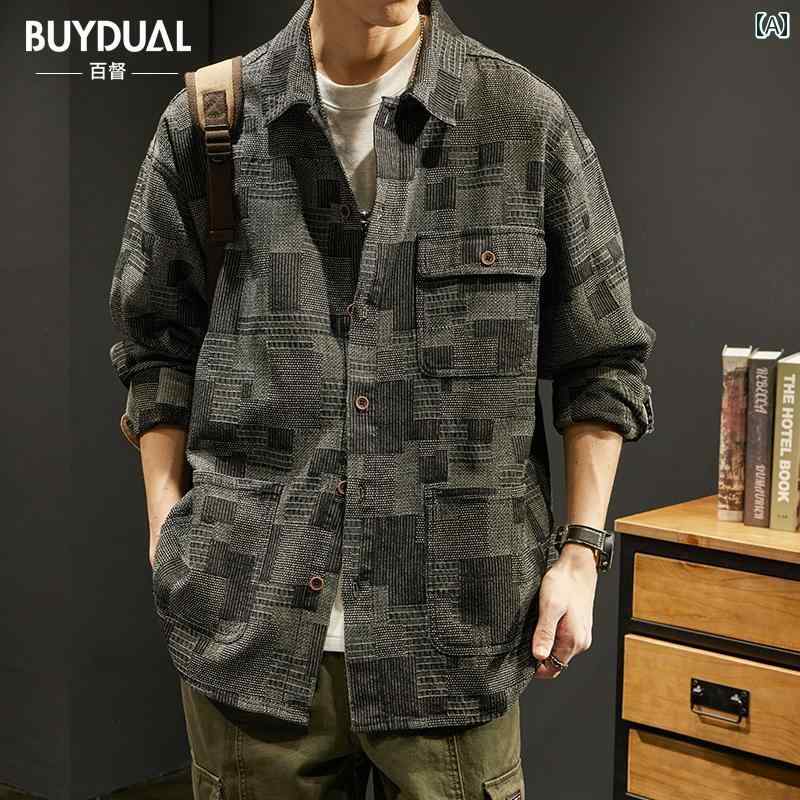 メンズ 豪華 厚手 長袖 シャツ 春 大きいサイズトップス アメリカン ワークシャツ 春秋 メンズジャケッ..