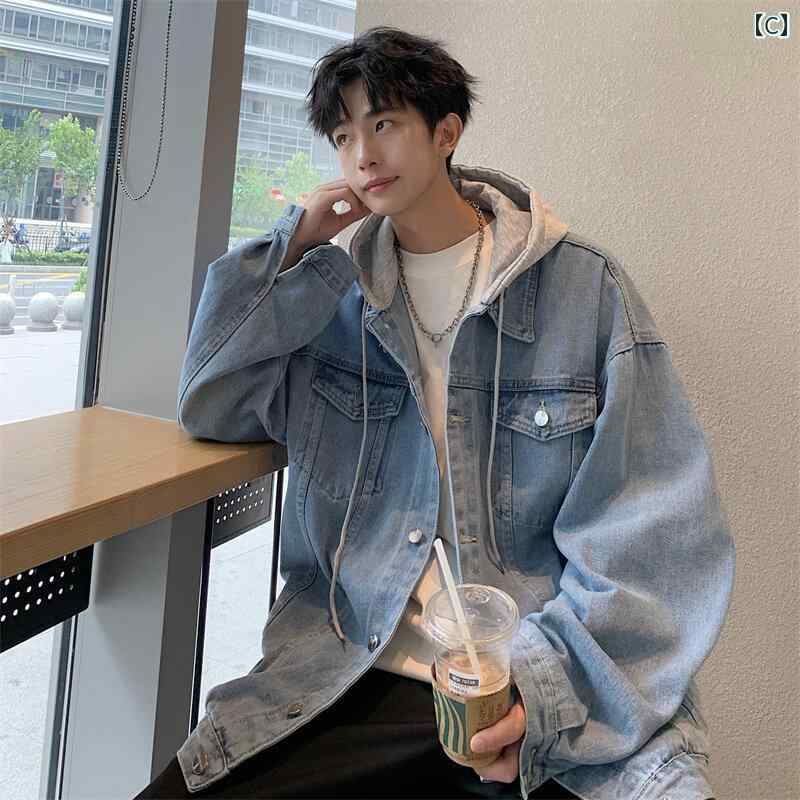 取り外し可能 フード 付き デニムジャケット メンズ ゆったり 万能 春秋 スタイル イン ジャケット 服.カラフルカラーオシャレ