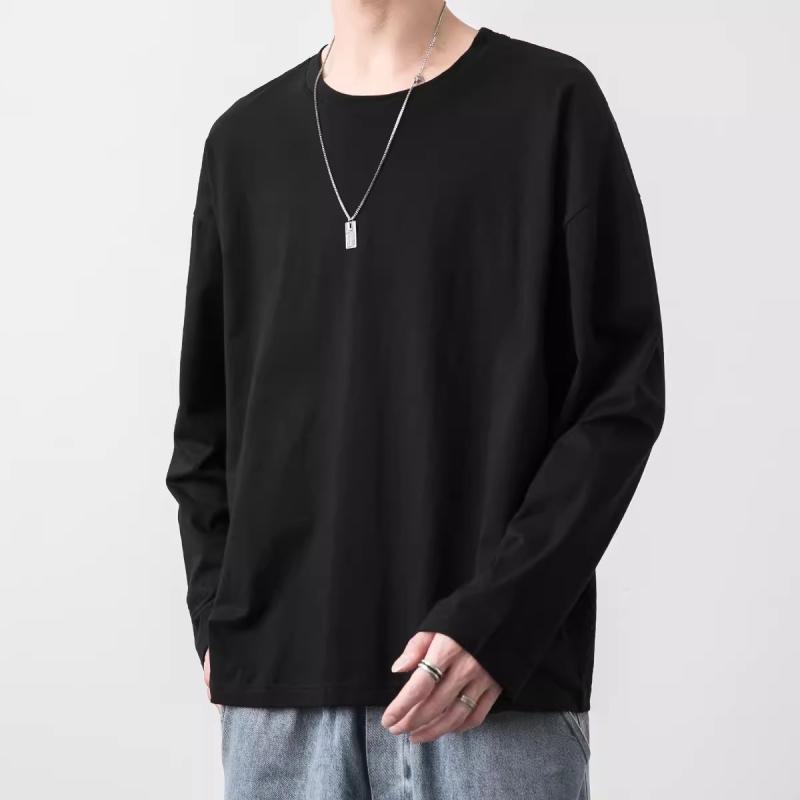 Tシャツ メンズ 男性用 長袖 秋 トップス カットソー コットン プリント クルーネック インナー 部屋着 白 黒 M L XL 2XL 3XL