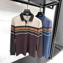 Tシャツ メンズ 男性用 紳士服 トップス 綿 ストライプ柄 襟付き 長袖 秋 ゆったり 日常着 通気 吸湿排汗(x12)