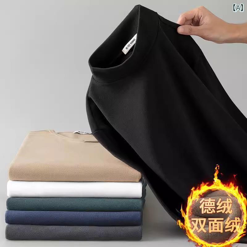 Tシャツ メンズ 男性用 長袖 秋冬 裏起毛 防寒 インナー あったか 暖か 無地 スリムフィット ハイネッ..