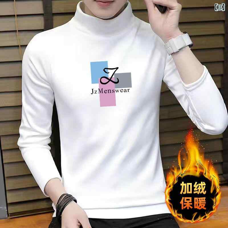Tシャツ 男性用 秋冬 裏起毛 厚手 長袖 トップス スリムフィット 保温 インナーシ...