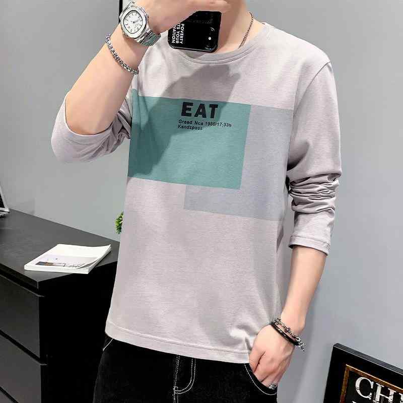 Tシャツ メンズ 長袖 春秋 ポリエステル プリント 薄手 トップス カットソー ラウンドネック M L XL 2X..