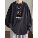 Tシャツ メンズ 長袖 春秋用 ラウンドネック プルオーバー ゆったり トップス インナーウェア カジュアルウェア プリント 薄手 黒 白 グレー 紺色 青 カットソー(x2)