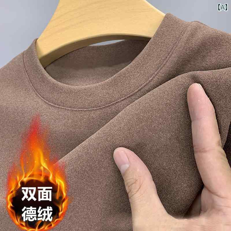 Tシャツ 男性用 秋冬用 保温インナー 長袖 あったかインナー ラウンドネック ポリエステル 無地 スリム..