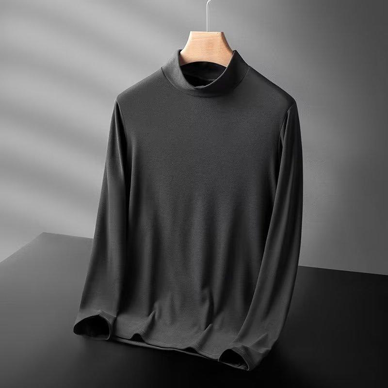 Tシャツ メンズ 男性用 トップス 長袖 ハイネック 無地 ポリエステル混紡 プルオーバー 伸縮性 普段使..